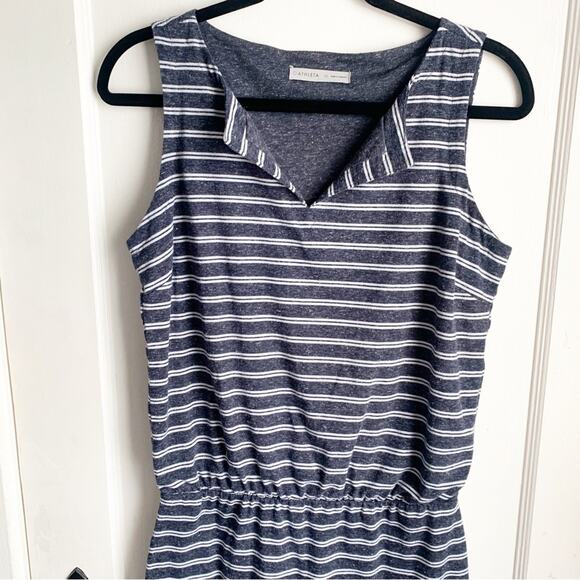 Athleta Striped Linen Blend Vida Sleeveless Dress Navy White Classic Size XS - Picture 7 of 12